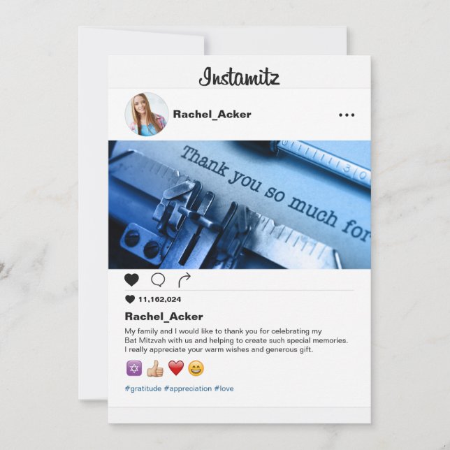 Cartão De Agradecimento Foto: Bat Mitzvah ou Bar Mitzvah (Frente)