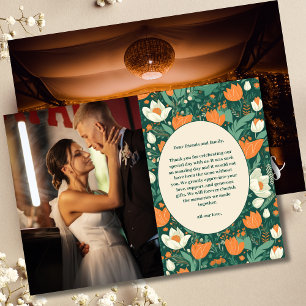 Cartão De Agradecimento Foto Boho Floral Retro Casamento