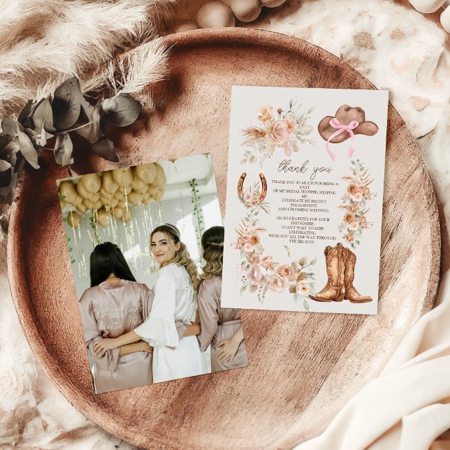 Cartão De Agradecimento Foto Boho Floral Western Chá de panela (Criador carregado)