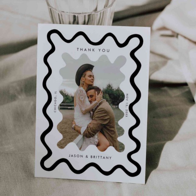 Cartão De Agradecimento Foto Branca de Casamento de Linha Desenhada à Mão  (Criador carregado)