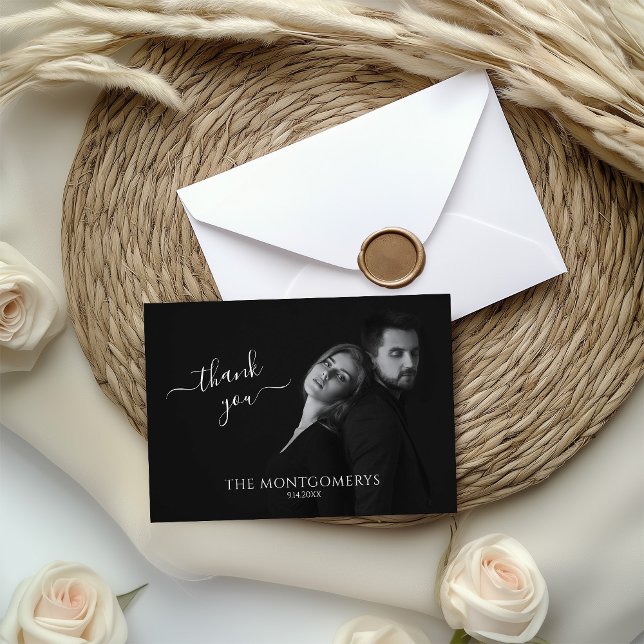 Cartão De Agradecimento Foto Branca e Preta de Escritura Moderna (Criador carregado)