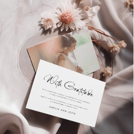 Cartão De Agradecimento Foto Branca Preta de Script Manuscrito Moderno