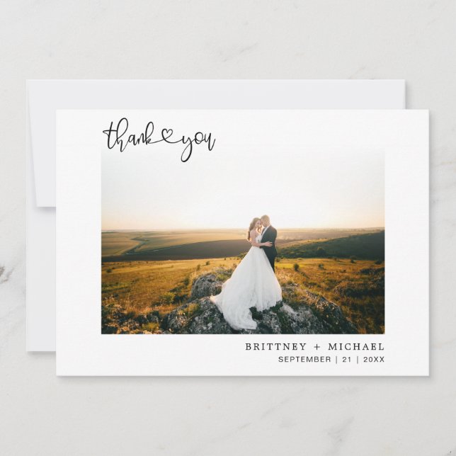 Cartão De Agradecimento Foto cardíaca com Script com Letra Manuscrita com  (Frente)