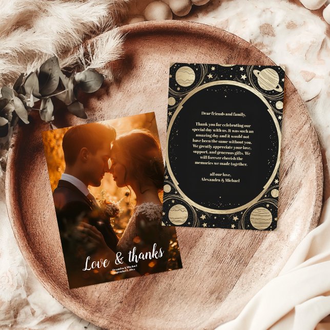 Cartão De Agradecimento Foto: Casamento da Lua do Crescente Negro Dourado  (Criador carregado)