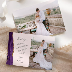 Cartão De Agradecimento Foto: Casamento Dourado com Blush de Agato Roxo