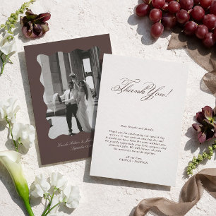 Cartão De Agradecimento Foto Casamento Marfim e Marrom