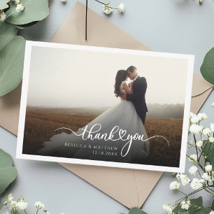 Cartão De Agradecimento Foto: Casamento Moderno com Letra Mão
