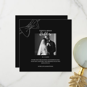 Cartão De Agradecimento FOTO Casamento Monocromático Refinado preto e bran