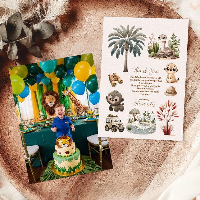 Cartão De Agradecimento Foto Chamando Todos os Animais de Festas de Safari (Criador carregado)