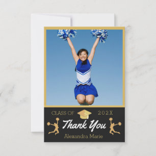 Cartão De Agradecimento Foto Cheerleader Preto Dourado Branco graduação