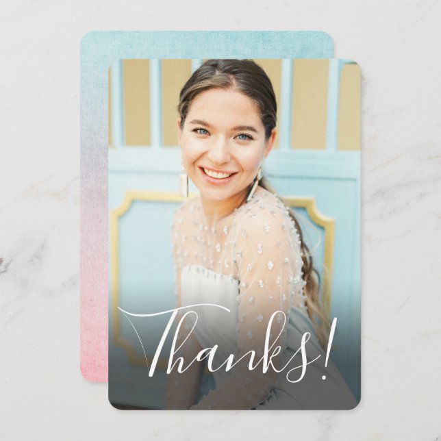 Cartão De Agradecimento Foto Cheia de Fundo em Aquarela Pastel Aqua (Frente/Verso)