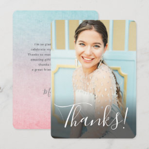 Cartão De Agradecimento Foto Cheia de Fundo em Aquarela Pastel Aqua