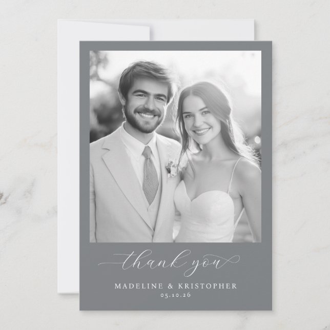 Cartão De Agradecimento Foto Cinza Sofisticado Elegante (Frente)