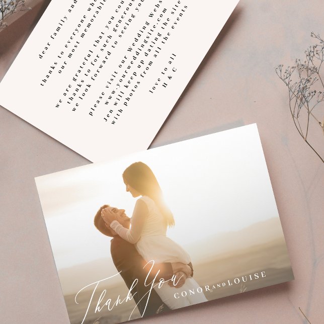 Cartão De Agradecimento Foto Clássica de Casamento de Caligrafia Branca e  (Criador carregado)