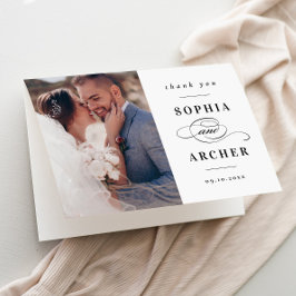 Cartão De Agradecimento Foto Clássica de Casamento Preto e Branco