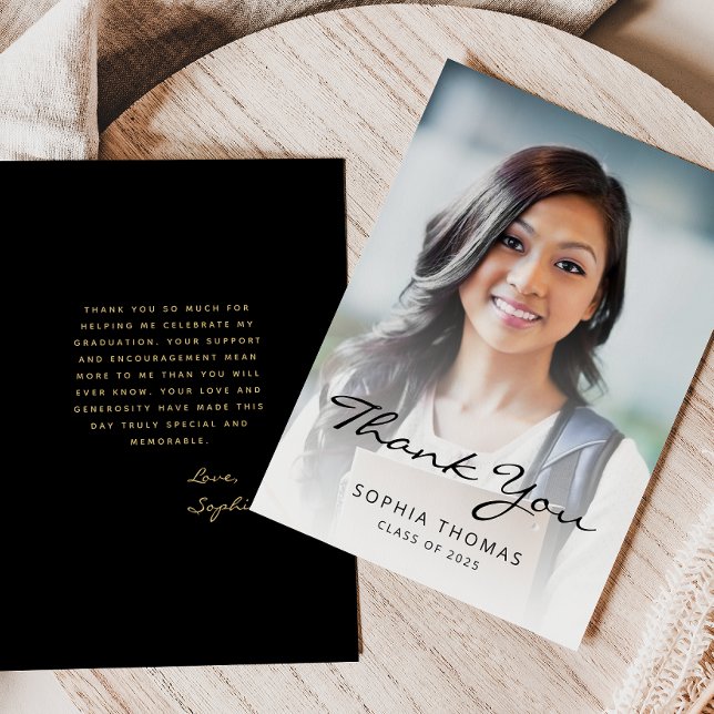 Cartão De Agradecimento Foto Clássica Moderna Dourada Preta Clássica 2025 (Criador carregado)