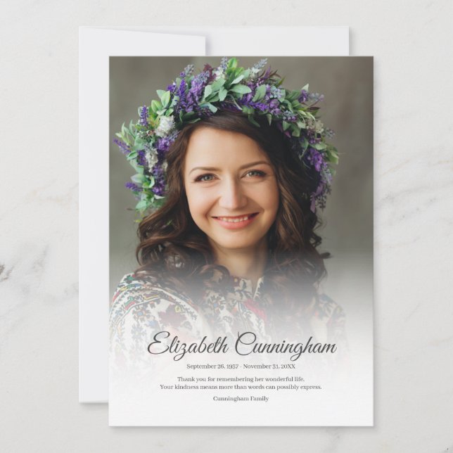 Cartão De Agradecimento Foto Clássica Simples Moderna do Funeral Memorial (Frente)