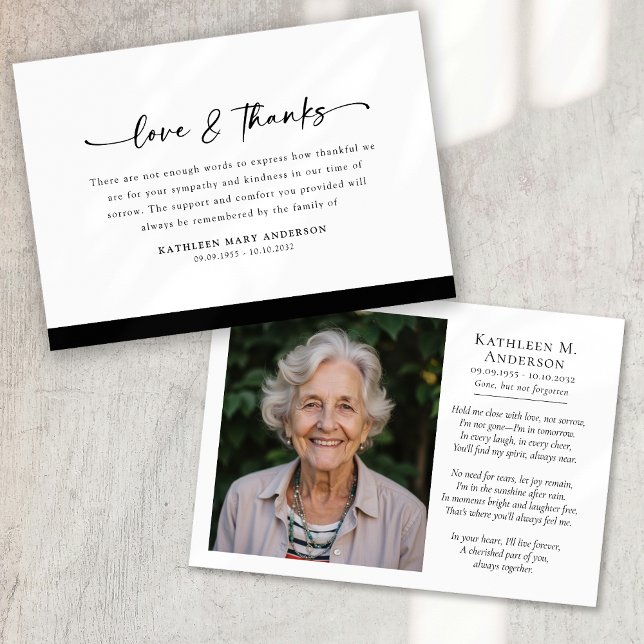 Cartão De Agradecimento Foto com amor e Obrigados Script Funeral (Criador carregado)