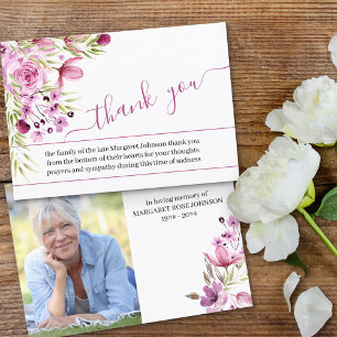 Cartão De Agradecimento Foto com Flores Rosa Roxo e Funeral com Letra