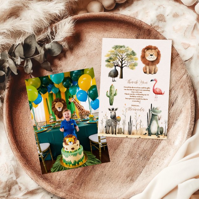Cartão De Agradecimento Foto Convocando Todos os Animais de Festa Safari d (Criador carregado)