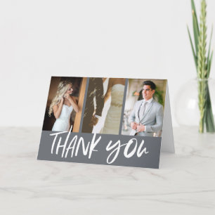 Cartão De Agradecimento Foto Da cinza Mão Letada Casamento Obrigado