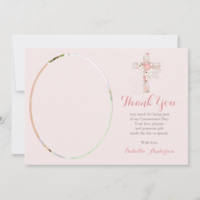 Cartão De Agradecimento Foto da comunhão - rosa-rosa (Frente)