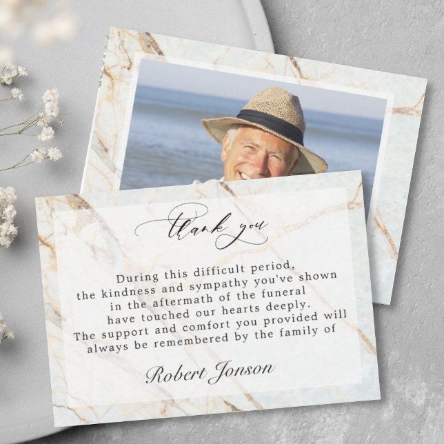 Cartão De Agradecimento Foto da família Elegante Dourada Marble Funeral Sy (Criador carregado)