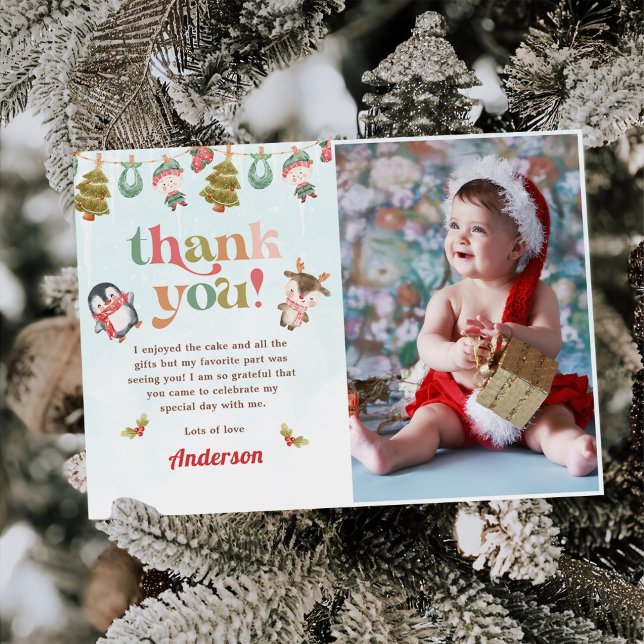 Cartão De Agradecimento Foto da Festa de aniversário de Natal de inverno (Criador carregado)