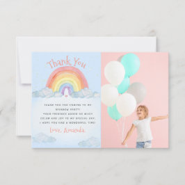 Cartão De Agradecimento Foto da Festa de aniversário do arco-íris de aquar