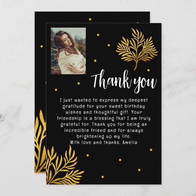 Cartão De Agradecimento Foto da Folhagem Dourada Elegante aniversário de 2 (Frente/Verso)