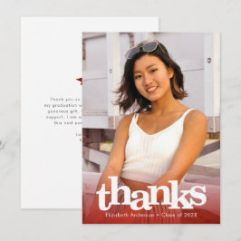 Cartão De Agradecimento Foto da formatura vermelha, tipografia ousada mode