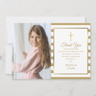 Cartão De Agradecimento Foto da Primeira Comunhão com Faixa Dourada