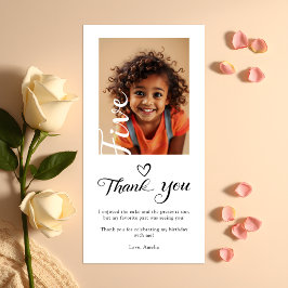 Cartão De Agradecimento Foto de 5º Aniversário com Letra Moderna e Elegant