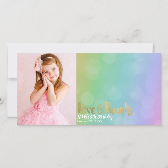 Cartão De Agradecimento Foto de Amo e Obrigados do Rainbow Birthday Obriga (Frente)