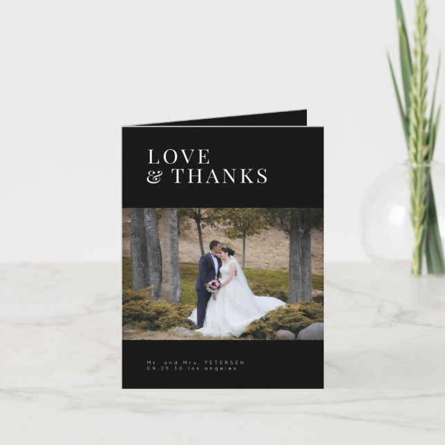 Cartão De Agradecimento Foto de amor e obrigados casamento moderno minimal (Frente)