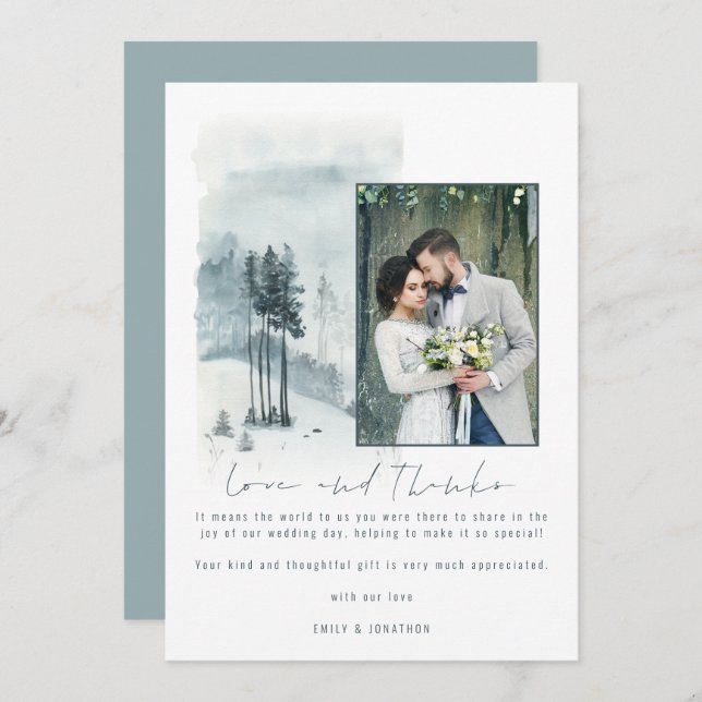 Cartão De Agradecimento Foto de Amor e Obrigados de Casamento de Floresta  (Frente/Verso)