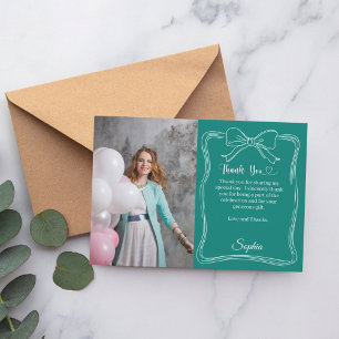 Cartão De Agradecimento Foto de aniversário com arco verde manuscrito