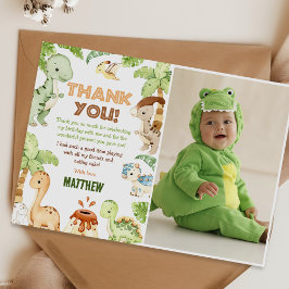 Cartão De Agradecimento Foto de aniversário com dinossauro fofo em aquarel