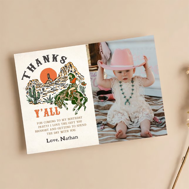 Cartão De Agradecimento Foto de Aniversário da Garota Rodeo Ocidental (Criador carregado)