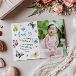 Cartão De Agradecimento Foto de aniversário da linda menina borboleta