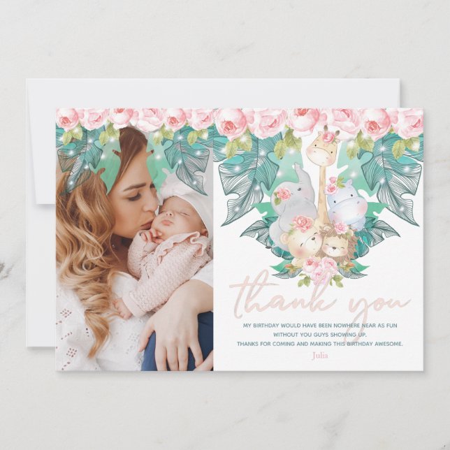 Cartão De Agradecimento Foto de Aniversário da Rapariga da Selva (Frente)