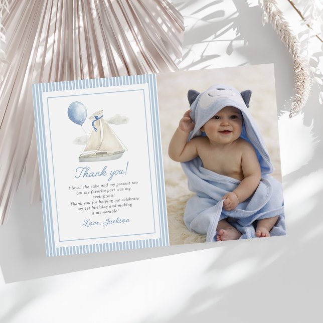 Cartão De Agradecimento Foto de Aniversário de 1 Ano de Barco à Vela Náuti (Criador carregado)