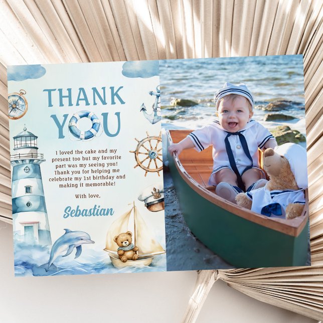 Cartão De Agradecimento Foto de Aniversário de 1 Ano de Marinheiro Náutico (Criador carregado)