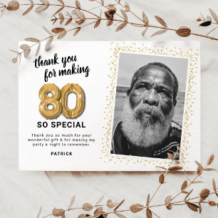Cartão De Agradecimento Foto de Aniversário de Adulto Moderno de 80 anos