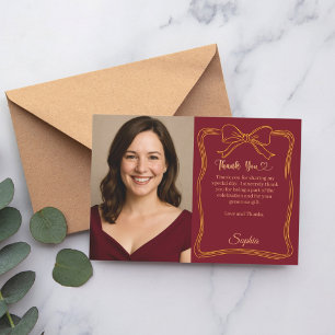 Cartão De Agradecimento Foto de aniversário de burgundy arco manuscrito