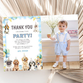 Cartão De Agradecimento Foto de aniversário de cachorrinho chamando todos 