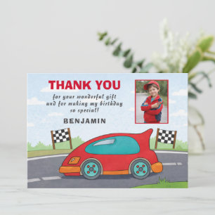 Cartão De Agradecimento Foto de aniversário de carro de corrida vermelho f