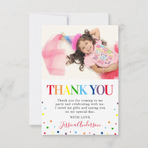 Cartão De Agradecimento Foto de Aniversário de Crianças Colorida e Alegre
