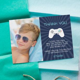 Cartão De Agradecimento Foto de Aniversário de Crianças de Video Game Retr