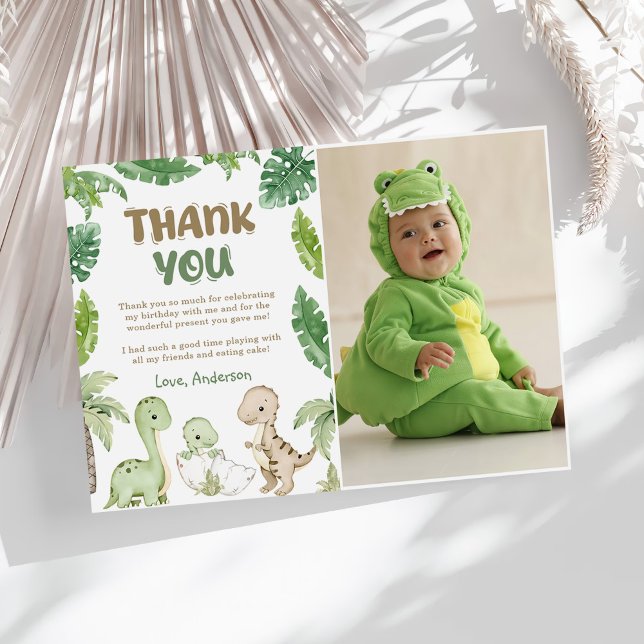 Cartão De Agradecimento Foto de Aniversário de Dinossauros da Selva (Criador carregado)